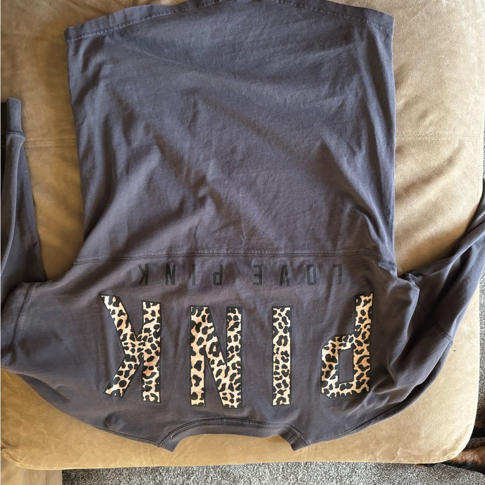 Gray Long Sleeve with Leopard Print 'PINK'